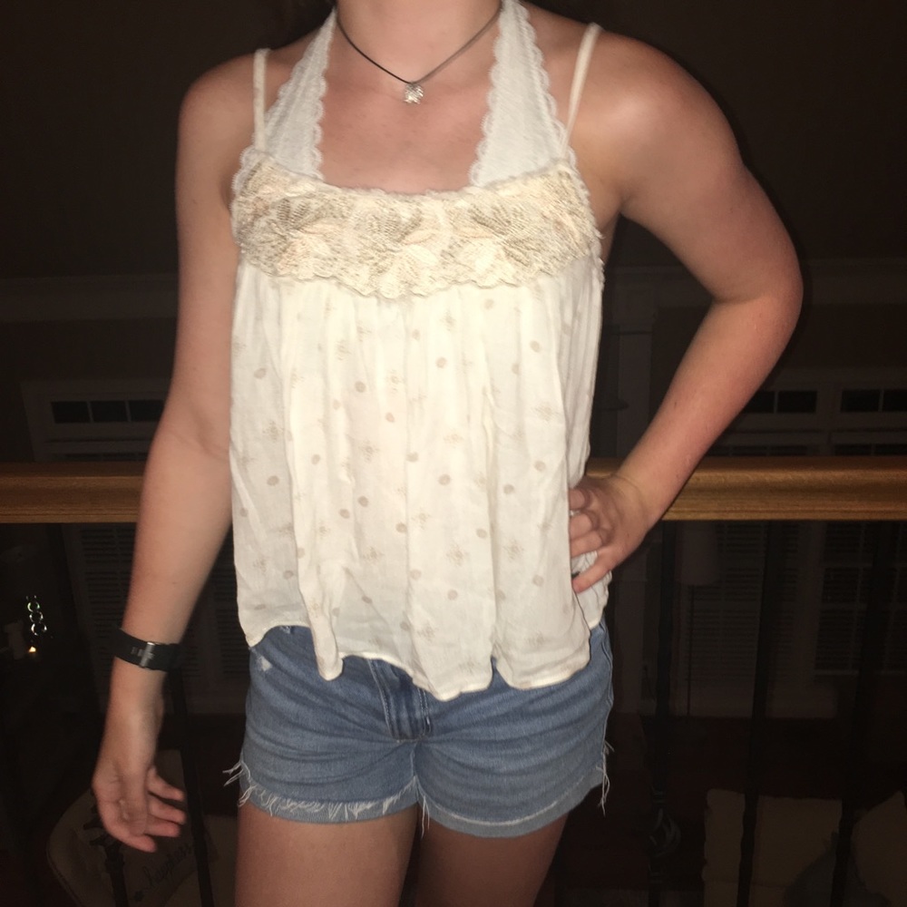 American Eagle cream and gold tank